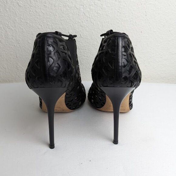 JIMMY CHOO Nappa/Shiny Fab Black Laser Cut Peep Toe Bootie - Size: 9 | IT 39 - Picture 5 of 7